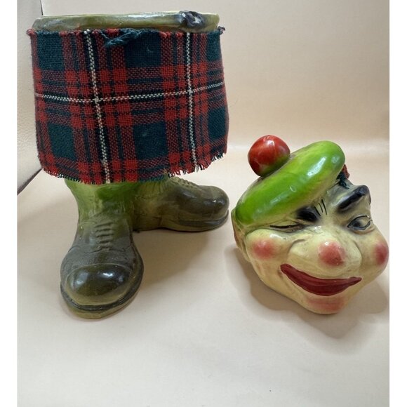 RARE Vintage Scottish Man Winking W/ Kilt & Boots Ceramic Wine Bottle Holder MCM - Picture 1 of 8